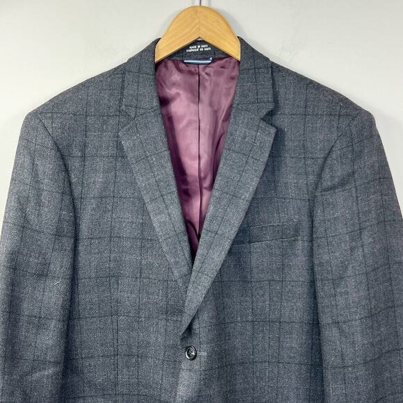 Tommy Hilfiger Dark Gray Plaid Worsted Wool Blazer Sport Coat Jacket 42L - Picture 2 of 12